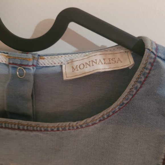Monnalisa Denim Smock Dress w/ Heart detail and Bow Belt - Picture 3 of 9